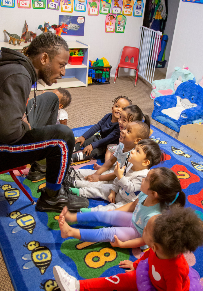 Provider talking to children